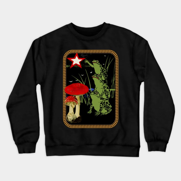 Psychedelic Frogs & Mushroom Reaching For The Stars Trippy Dreamy Art Crewneck Sweatshirt by blueversion